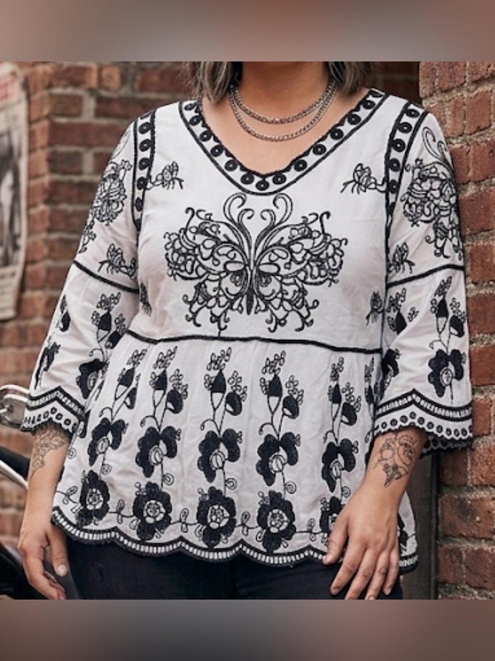 Sapphire Embroidery Boho Top folklore formal office professional neutral M